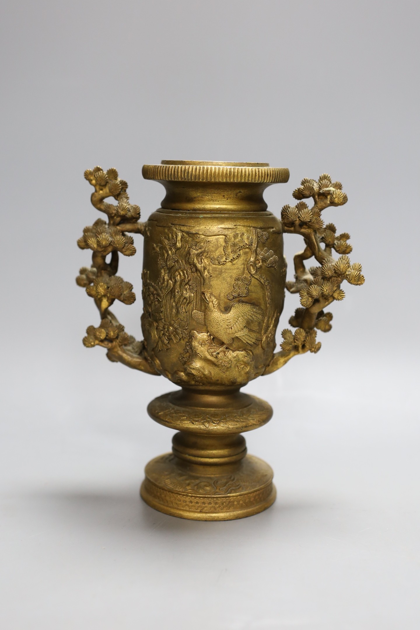 A Japanese gilt bronze vase, Meiji period, signed to base, 19cm